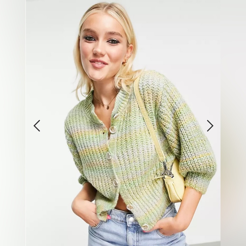 TOPSHOP 3/4 balloon sleeve cardigan crop sweater Size Large